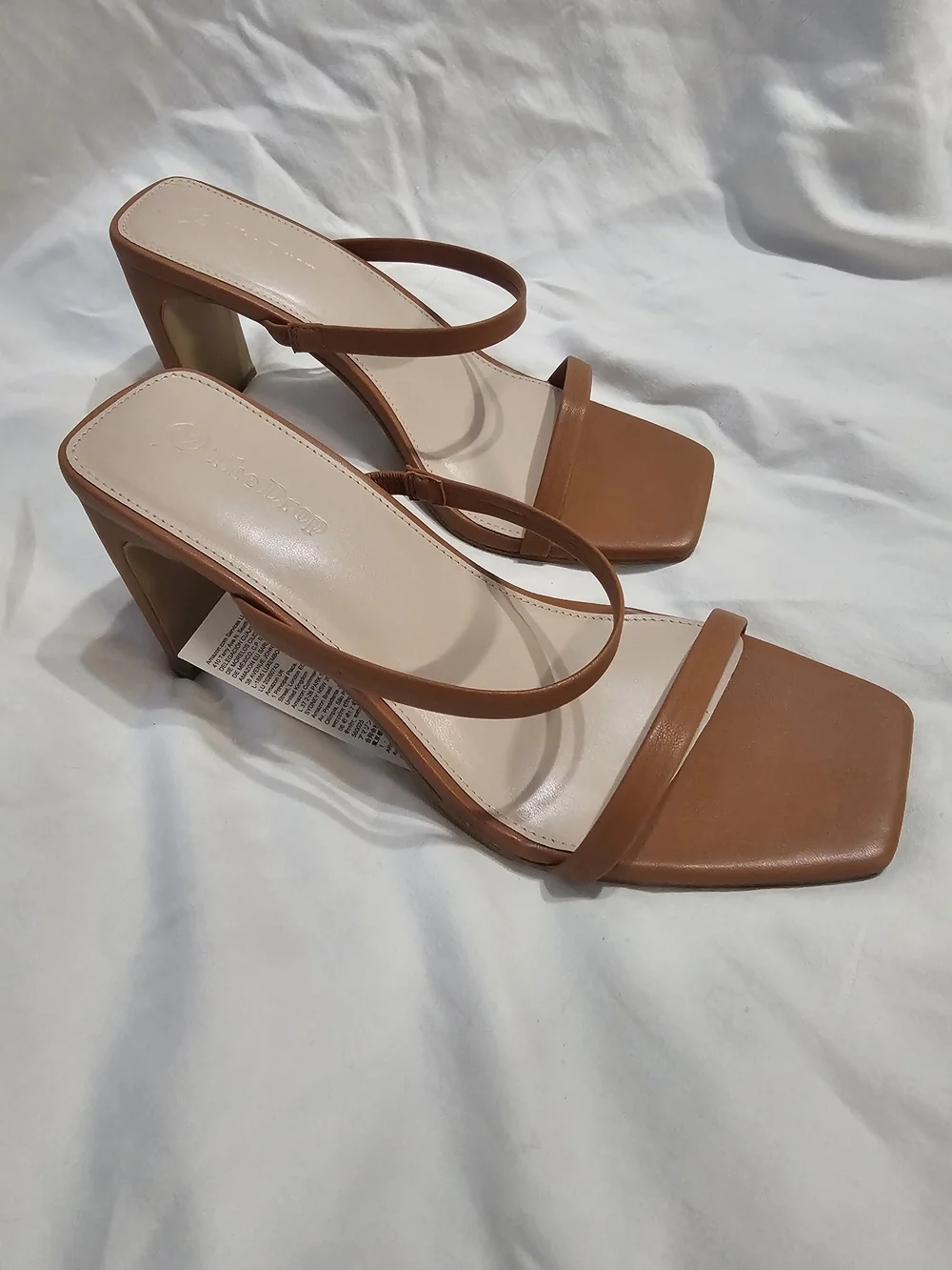 Minimal Two-Strap Block Heel Sandal — Tan